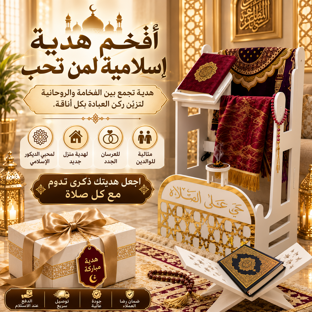 منظم السجادة باللون الدهبي + حامل مصحف مجاني